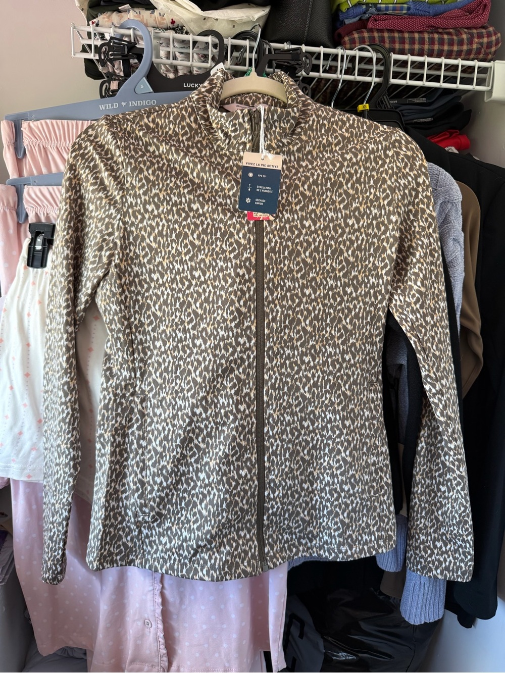 Tommy Bahama Zip-Up Jacket in Taupe Leopard Print women’s size XS NWT